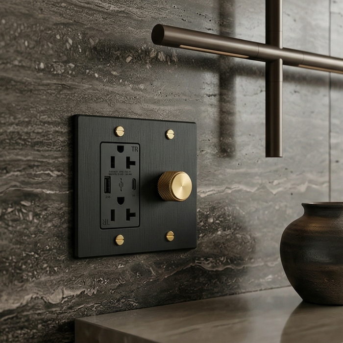Matte black architectural hardware in a modern interior