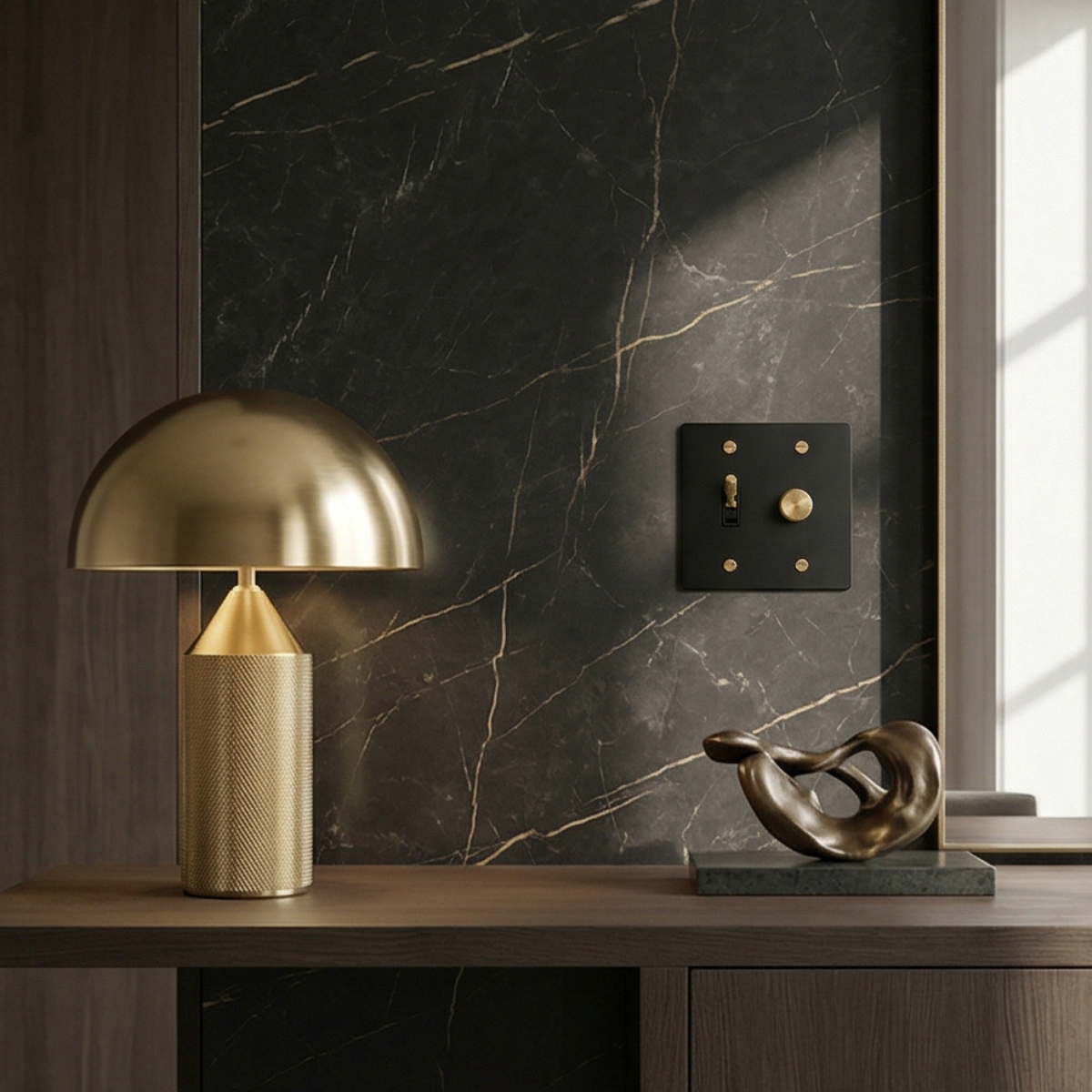 Hardware finishes paired with dark cabinetry