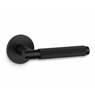 Fluted Door Handle on Round Rose - Satin Brass