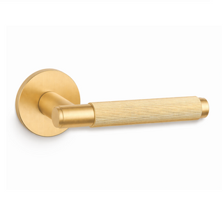 Fluted Door Handle on Round Rose - Satin Brass