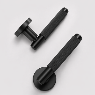 Fluted Door Handle on Round Rose - Matte Black