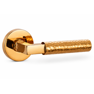 Hammered Door Handle on Round Rose - Matte black