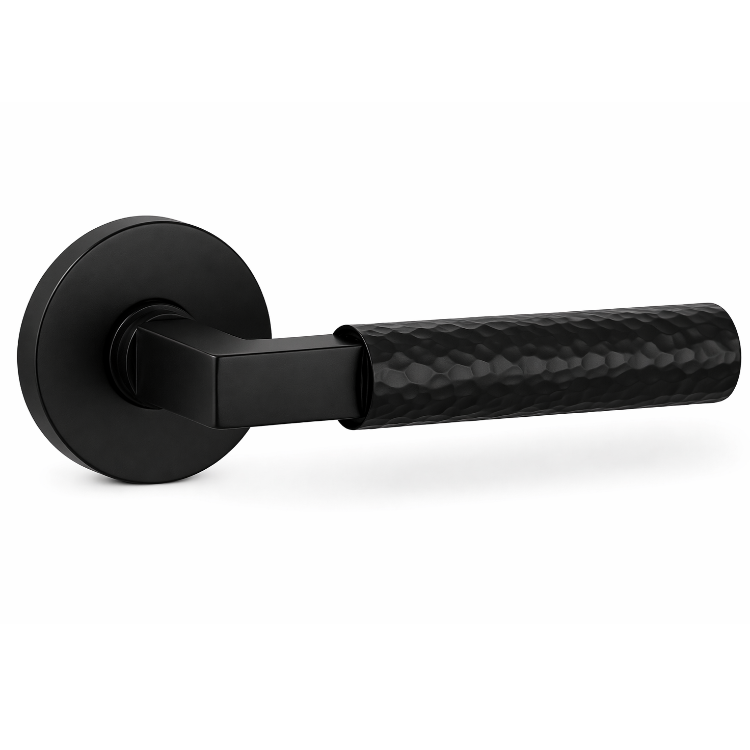 Hammered Door Handle on Round Rose - Matte black