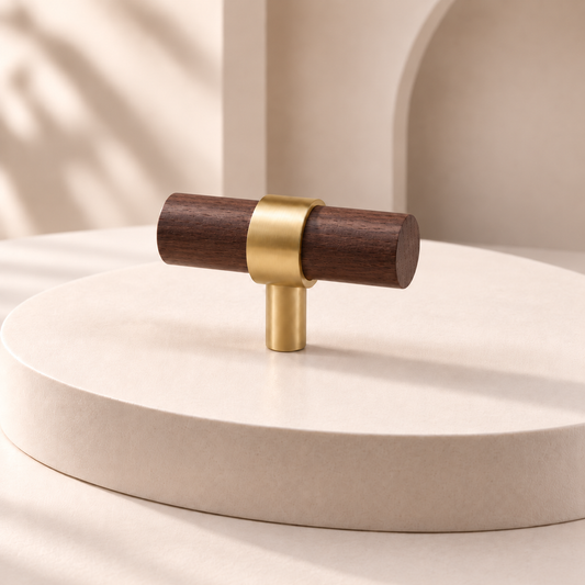 Hartwell Wood & Brass T-Bar Cabinet Knob