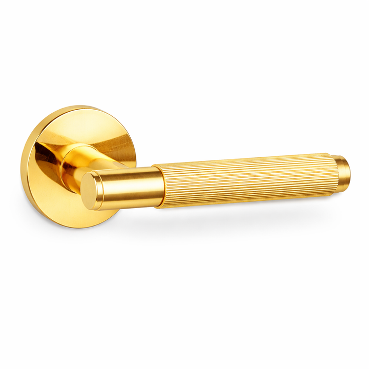 Fluted Door Handle on Round Rose - Gold polishing
