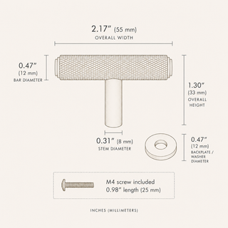 Aure Mercer T-Bar Knob – Satin Brass