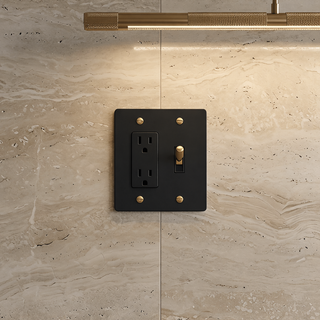 Matte Black & Brass Toggle Switch + Outlet 2G