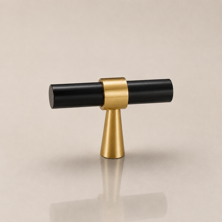 Aure Foster T-Bar Knob – Matte Black & Satin Brass