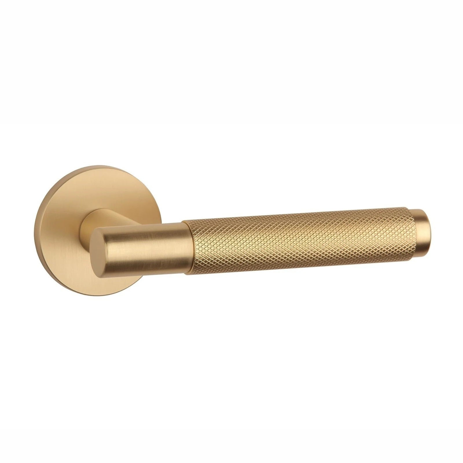 Knurled Door Handle on Round Rose - Satin Brass
