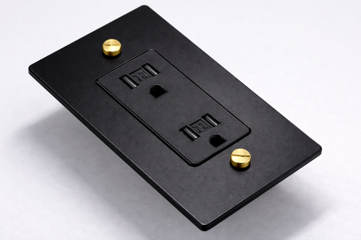 Matte Black & Brass Duplex Outlet - 1G