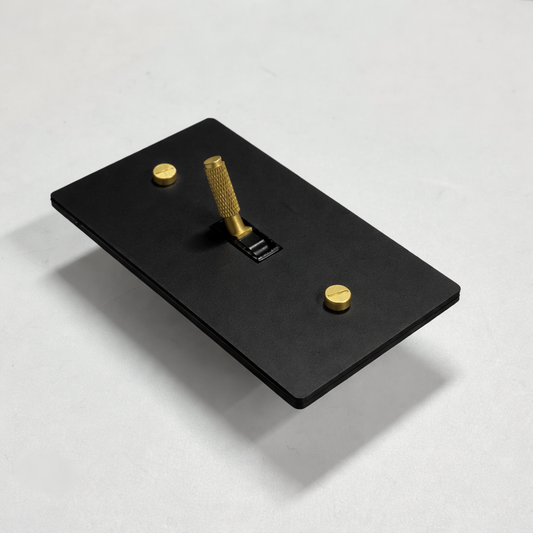 Matte black and brass 1-gang toggle switch plate