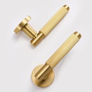 Fluted Door Handle on Round Rose - Satin Brass