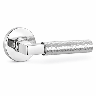 Hammered Door Handle on Round Rose - Silver