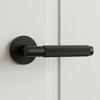 Fluted Door Handle on Round Rose - Matte Black