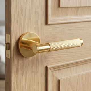 Fluted Door Handle on Round Rose - Gold polishing