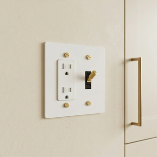 Ivory White & Brass Toggle Switch + Outlet 2G