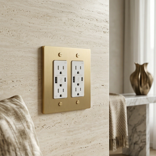 Satin Brass Duplex Outlet with USB-C & USB-A - 2G