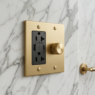 Satin brass Dimmer + Outlet with USB-C & USB-A 2G