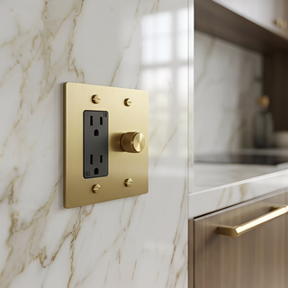 Satin Brass Dimmer + Outlet 2G