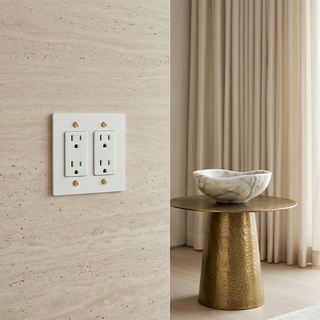 Ivory White & Brass Duplex Outlet - 2G