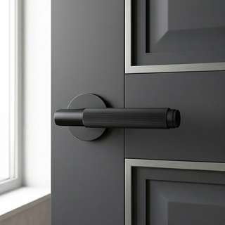 Fluted Door Handle on Round Rose - Matte Black