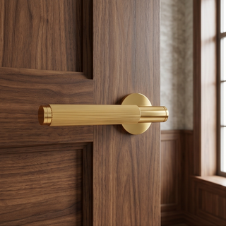 Fluted Door Handle on Round Rose - Gold polishing
