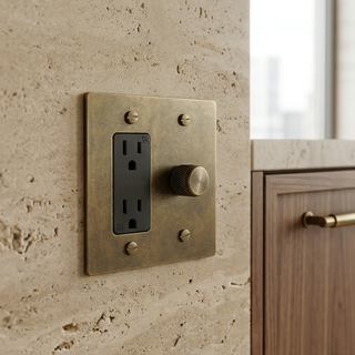 Aged Brass Dimmer + Outlet 2G