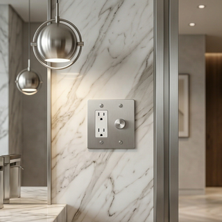 Stainless Steel Dimmer + Outlet 2G