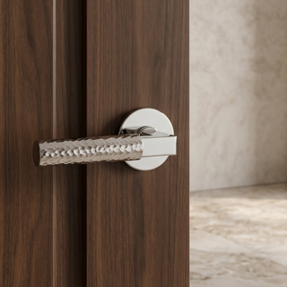 Hammered Door Handle on Round Rose - Silver