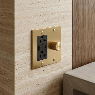 Satin brass Dimmer + Outlet with USB-C & USB-A 2G