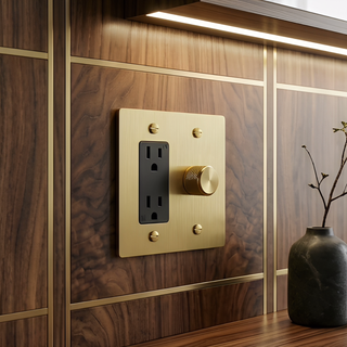 Satin Brass Dimmer + Outlet 2G