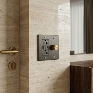 Matte Black & Brass Dimmer + Outlet with USB-C & USB-A 2G