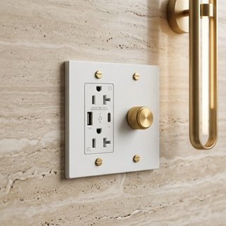 Ivory White & Brass Dimmer + Outlet with USB-C & USB-A 2G