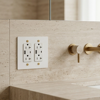 Ivory White & Brass Duplex Outlet with USB-C & USB-A - 2G