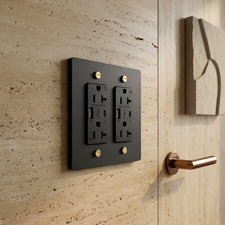 Matte Black & Brass Duplex Outlet with USB-C & USB-A - 2G