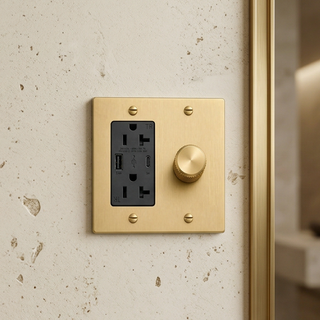 Satin brass Dimmer + Outlet with USB-C & USB-A 2G