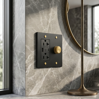 Matte Black & Brass Dimmer + Outlet with USB-C & USB-A 2G