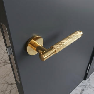 Fluted Door Handle on Round Rose - Gold polishing