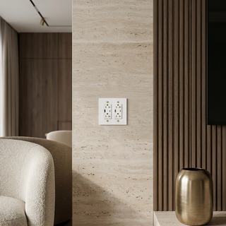 Ivory White & Brass Duplex Outlet with USB-C & USB-A - 2G