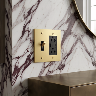 Satin Brass Toggle Switch + Outlet with USB-C & USB-A 2G
