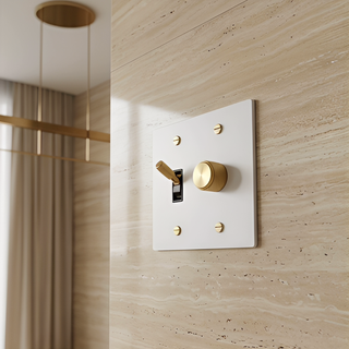 Ivory white and brass 2-gang toggle switch and dimmer plate