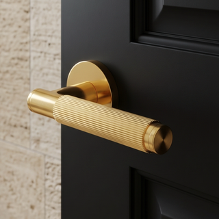 Fluted Door Handle on Round Rose - Gold polishing