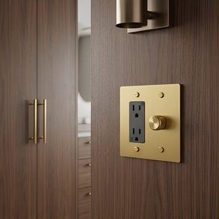 Satin Brass Dimmer + Outlet 2G