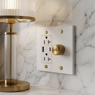 Ivory White & Brass Dimmer + Outlet with USB-C & USB-A 2G