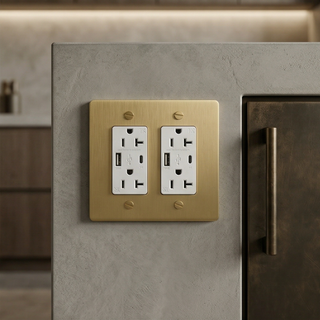 Satin Brass Duplex Outlet with USB-C & USB-A - 2G