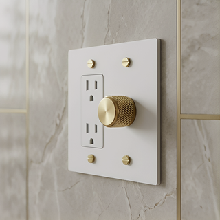 Ivory White & Brass Dimmer + Outlet 2G
