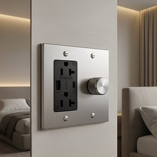 Stainless Steel Dimmer + Outlet with USB-C & USB-A 2G