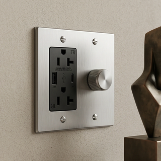 Stainless Steel Dimmer + Outlet with USB-C & USB-A 2G