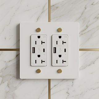 Ivory White & Brass Duplex Outlet with USB-C & USB-A - 2G