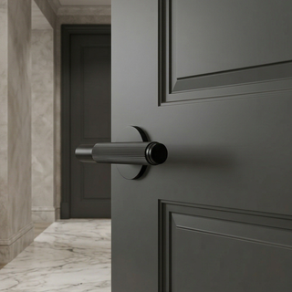 Fluted Door Handle on Round Rose - Matte Black